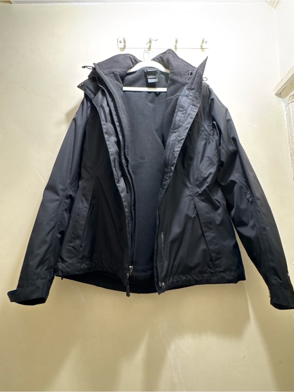 The North Face Women’s Black Hooded Raincoat Jacket with removable liner